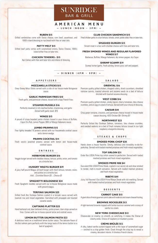 Sunridge Bar And Grill Menu image 1